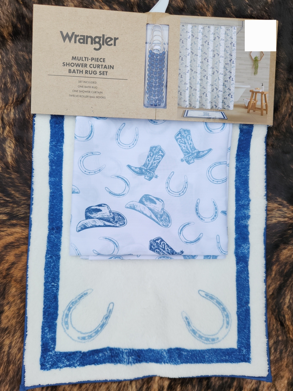 Wrangler Blue Cowboy Shower Curtain & Bath Rug Set